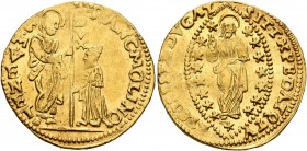 ITALY. Venezia (Venice). Francesco Molino, 1646-1655. Zecchino (Gold, 22 mm, 3.49 g, 3 h). FRANC•MOLINO - S•M•VENET St. Mark standing right, holding b...
