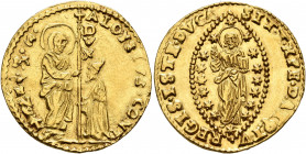 ITALY. Venezia (Venice). Alvise Contarini, 1676-1683. Zecchino (Gold, 21 mm, 3.49 g, 5 h). ALOYSIVS CONT - •S•M•VENET St. Mark standing right, holding...