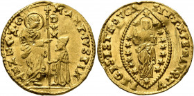 ITALY. Venezia (Venice). Marcantonio Giustinian, 1683-1688. Zecchino (Gold, 22 mm, 3.39 g, 3 h). M•ANT•IVSTIN - S•M•VENET St. Mark standing right, hol...