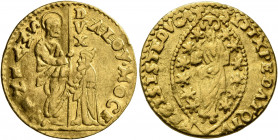 ITALY. Venezia (Venice). Alvise IV Giovanni Mocenigo, 1763-1779. Zecchino (Gold, 20 mm, 3.48 g, 10 h). ALOY•MOCE - •S•M•VENET St. Mark standing right,...