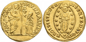 ITALY. Venezia (Venice). Paolo Renier, 1779-1789. Zecchino (Gold, 21 mm, 3.45 g, 1 h). PAVL•RAINER - •S•M•VENET St. Mark standing right, holding book ...