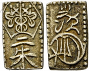 JAPAN, National coinage. Manen Era. 1859-1860. 2 Shu (Electrum, 7x12 mm, 0.75 g). JNDA 9.44. KM (C) 18a. Very fine.