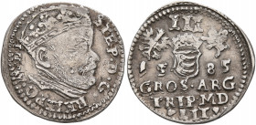 POLAND, Monarchs. Stefan Batory, 1576-1586. 3 Grosze (Silver, 20 mm, 2.30 g, 11 h), Wilno (Vilnus), 1585. STEP•D•G•REX POL•M•D•L Crowned bust of Stefa...