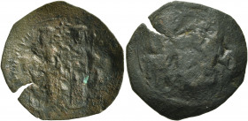 SERBIA. Stefan Radoslav, king, 1228-1234. Trachy (Bronze, 27 mm, 2.10 g). Θ KONCTANT CTEΦANOC PIZ Stefan Radoslav standing facing on the left, holding...
