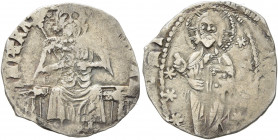 SERBIA. Stefan Uros IV Dusan, as Tsar, 1345-1355. Gros (Silver, 17 mm, 0.80 g, 7 h), circa 1346. + [STЄ]FAN IPЄRATO Stefan Uroš IV seated facing on ba...
