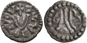 SWITZERLAND. Basel, Bistum (?). Adalbero I, 895-916. Denarius (Silver, 14 mm, 0.84 g, 10 h). ADALBERTO Cross set on base. Rev. Monogram of BASCI or BA...
