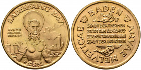 SWITZERLAND. Schweizerische Eidgenossenschaft (Swiss Confederation). 1848-present. Medal (Gold, 33 mm, 27.10 g, 12 h), Badenfahrt / centenary of the S...