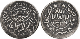 YEMEN, North. Zaydi Imams (Qasimid). al-Mutawakkil Yahya, as Imam, AH 1322-1344 / AD 1904-1926. 1/10 Riyal (Silver, 18 mm, 2.05 g, 11 h), San'a', AH 1...