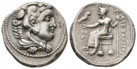 KINGS of MACEDON. Alexander III ‘the Great’. 336-323 BC. AR . Sidon mint. Dated CY 4 (306/5 BC). Head of Herakles right, wearing lion skin / Zeus Aëto...