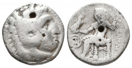 Kings of Macedon. Miletos. Alexander III "the Great" 336-323 BC. Drachm AR . Head of Herakles right, wearing lion's skin / ΑΛΕΞΑΝΔΡΟΥ, Zeus seated lef...