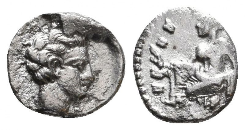 CILICIA, Tarsos. Circa 370 BC. AR Obol . Female kneeling left, casting astragalo...