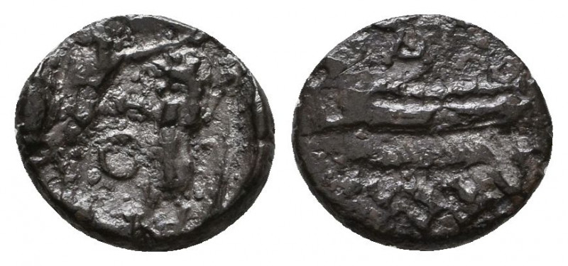 Sidon, uncertain attribution, 401–333 BC, AR Obol. Schematic galley; below, wavy...