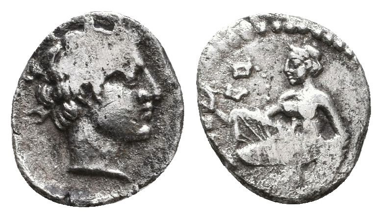 CILICIA, Tarsos. Circa 370 BC. AR Obol . Female kneeling left, casting astragalo...