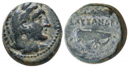 Kings of Macedon, Alexander III “the Great” (359-336). Æ . Uncertain Macedonian mint, c. 325-310. Head of Herakles r., wearing lion skin. R/ Club and ...