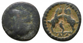 Greek
Pisidia. Sagalassos circa 100-0 BC.
Bronze Æ.

Condition: Very Fine

Weight: 2,3 gr
Diameter: 13 mm