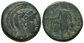 PONTOS, Amisos. Circa 109-89 BC. Æ . Head of Athena right, wearing triple-crested Attic helmet / Perseus standing facing, holding harpa and Medusa's h...