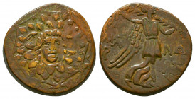 Pontos, Amisos. AE, Time of Mithradates VI, c. 120-63 BC.
Obv. Aegis with Gorgoneion in centre.
Rev. ΑΜΙ-ΣΟΥ, Nike advancing right holding wreath and ...
