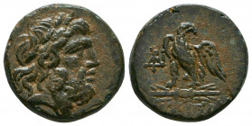 BITHYNIA. Dia. Ae (Circa 95-90 or 80-70 BC). Struck under Mithradates VI Eupator.
Obv: Laureate head of Zeus right.
Rev: ΔΙΑΣ.
Eagle standing left on ...