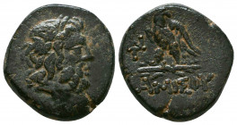 PONTUS, Amisos . Circa 85-65 BC. Æ . Laureate head of Zeus right / AMISOU, eagle standing left on thunderbolt, head turned right; monogram left.

Cond...