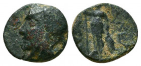 Kings of Cappadocia. Ariarathes III or Ariarathes IV Eusebes Æ Unit. Circa 230-163 BC. Head left, wearing bashlyk / Athena standing left, holding spea...