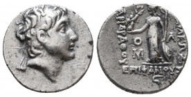 Ariarathes VI AR , c. 130-116 BC
Kings of Cappadocia. Ariarathes VI (130-116 BC). AR Drachm.
Obv. Diademed head right.
Rev. BAΣΙΛΕΩΣ APIAPAΘOY EΠIΦANO...