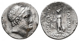 Kings of Kappadokia, Ariobarzanes I AR.
Kings of Kappadokia, Ariobarzanes I AR . year 25 (= 71/0 BC). Diademed head r. / Athena Nikephoros standing.

...