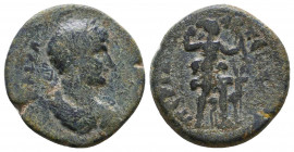 Pamphylia. Perge. Hadrian AD 117-138. Bronze Æ . ΑΔΡΙΑΝΟС ΚΑΙСΑΡ, laureate, draped, and cuirassed bust of Hadrian, right / ΑΡΤΕΜΙΔΟС ΠΕΡΓΑΙΑС, Artemis...