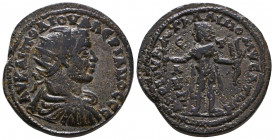 CILICIA, Mopsouestia-Mopsos. Valerian I. AD 253-260. Æ . Dated CY 321 (AD 253/4). Radiate, draped and cuirassed bust right / Mopsus(?) standing facing...