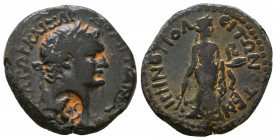 CILICIA, Irenopolis-Neronias. Domitian. AD 81-96. Æ . Dated CY 42 (AD 92/3). Laureate head right; countermarks: head of Asklepios right, snake before,...