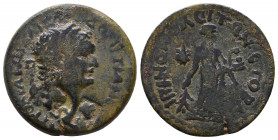 CILICIA, Irenopolis-Neronias. Domitian. AD 81-96. Æ . Dated CY 42 (AD 92/3). Laureate head right; countermarks: head of Asklepios right, snake before,...