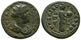 Cilicia. Anazarbos . Valerian I AD 253-260.
Triassarion AE
Radiate, draped, and cuirassed bust right / Tyche standing left, holding agonistic crown.
R...