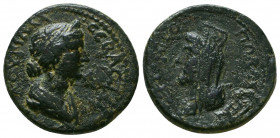 CILICIA. Hierapolis-Castabala. Lucilla (Augusta, 164-182). Ae. Obv: ΛΟΥΚΙΛΛΑ СЄΒΑСΤΗ. Draped bust of Lucilla right, wearing stephane. Rev: ΙЄΡΟΠΟΛЄΙΤΩ...