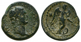 CILICIA. Irenopolis-Neronias. Domitian (81-96). Ae Hemiassarion. Dated CY 42 (93/4). Obv: ΚΑΙΣΑΡ ΔΟΜΙΤΙΑΝΟΣ. Laureate head right. Rev: MB. Eirene-Neme...