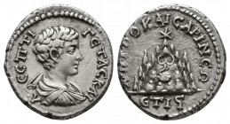 Caracalla (Caesar, 196-198). Cappadocia, Caesarea-Eusebia. AR, year 5 of Septimius Severus (196/7). Bareheaded, draped and cuirassed bust r. R/ Mt. Ar...