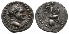 Vespasian AR. Caesarea, Cappadocia. Struck circa AD 69-79. Laureate head right / Nike seated right on globe, holding wreath.
Reference:Caesarea 18; Sy...