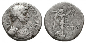 Hadrian (117-138). Cappadocia, Caesarea-Eusebia. AR Hemidrachm, year 4 (120/1). Laureate, draped and cuirassed bust r. R/ Victory advancing r., holdin...