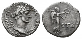 Hadrian (117-138). Cappadocia, Caesarea-Eusebia. AR Hemidrachm, year 4 (120/1). Laureate, draped and cuirassed bust r. R/ Victory advancing r., holdin...