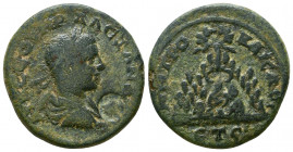 Cappadocia, Caesarea. Severus Alexander. A.D. 222-235. AE
Radiate, draped and cuirassed bust of Severus Alexander right
Rev:Agalma of Mt. Argaeus set ...