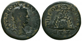 Cappadocia, Caesarea. Severus Alexander. A.D. 222-235. AE
Radiate, draped and cuirassed bust of Severus Alexander right
Rev:Agalma of Mt. Argaeus set ...