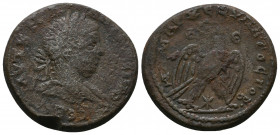 Caracalla AR Tetradrachm of Antioch, Syria. 214/5. Laureate head r. / Eagle standing facing, head and tail l., with wings displayed, holding wreath in...