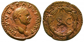 Vespasian Æ As of Antioch, Seleucis and Pieria. AD 69-79. IMP CAESAR VESPASIAN AVG, laureate head to right / SC, • to left; within wreath.
Reference: ...