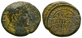 Augustus Æ As of Antioch, Seleucis and Pieria. Dated year 27 of the Actian Era = 5/4 BC. KAIΣAPI ΣEBAΣTΩ APXIEPEI, laureate head right / APXIEPATIKON ...
