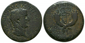 COMMAGENE. Tiberius (14-37). Ae (Dupondius). Commagene.
Obv: TI CAESAR DIVI AVGVSTI F AVGVSTVS.
Laureate head right.
Rev: PONT MAXIM COS III IMP VII T...