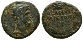 Syria, Cyrrhestica. Hieropolis. Marcus Aurelius. A.D. 161-180. AE. [AYT KAI MA AY]PH A - [NTWNINωC], laureate head of Marcus Aurelius right / ΘЄAC CYP...