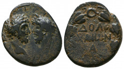Syria, Commagene. Doliche. Marus Aurelius and Lucius Verus. A.D. 161-169. AE . confronted laureate heads of Marcus Aurelius and Lucius Verus / ΔΟ[ΛΙ] ...