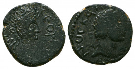 Mesopotamia, Edessa. Septimius Severus. A.D. 193-211. Æ . Laureate head of Septimius Severus right / Diademed and draped bust of Abdgar VIII right, we...