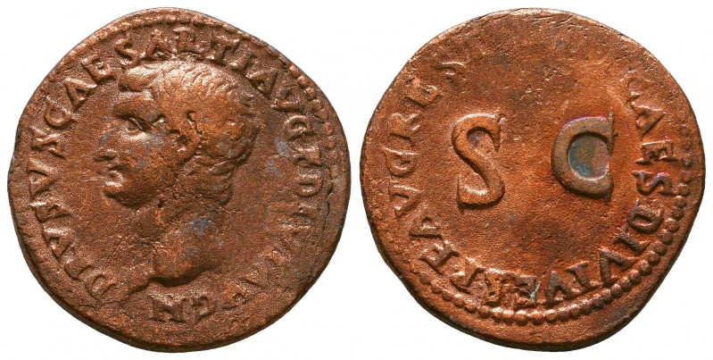 Tiberius (14-37 AD). AE , Rome, 21-22 AD.
Obv. TI CAESAR DIVI AVG F AVGVST IMP V...