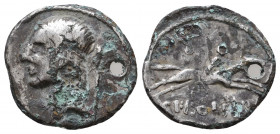 Later-Denarius Coinage (ca. 154-41 BC) - L. Calpurnius Piso L.f. L.n. Frugi – AR Denarius - Laureate head of Apollo right, caduceus behind head / L PI...