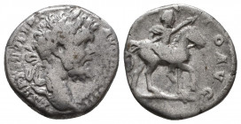 Septimius Severus. AD 193-211. AR Denarius . Rome mint. Struck AD 197. Laureate head right / PROFECTIO AVG, Septimius, holding spear, on horse walking...