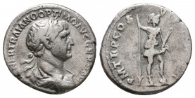 TRAJAN. 98-117 AD. AR Denarius . Struck circa 115-116 AD. IMP CAES NER TRAIANO OPTIMO AVG GER DAC, laureate, draped, and cuirassed bust right / P M TR...